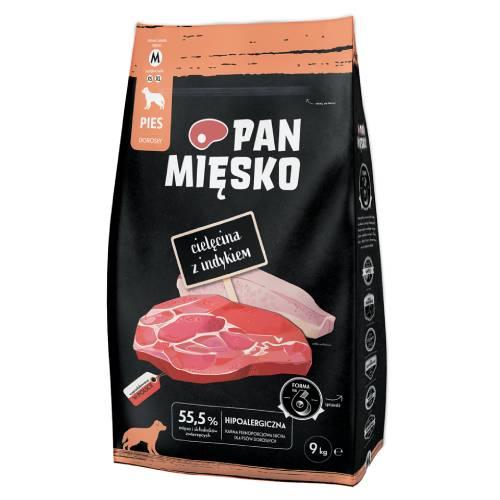 Zdjęcie produktu - Pan Mięsko Karma sucha dla psa Cielęcina z indykiem (dorosły) chrupki M, 9 kg