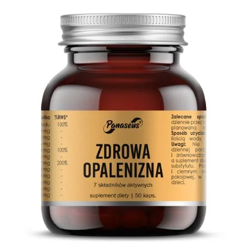 Zdjęcie produktu - Panaseus Zdrowa Opalenizna 7 składnik&oacute;w aktywnych, 50 kaps.