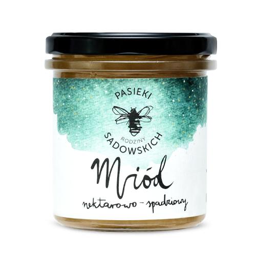 Zdjęcie produktu - PASIEKI RODZINY SADOWSKICH Mi&oacute;d nektarowo-spadziowy, 450g