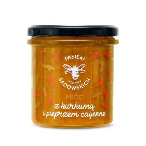 Zdjęcie produktu - Pasieki Rodziny Sadowskich Mi&oacute;d z kurkumą i pieprzem cayenne, 430 g