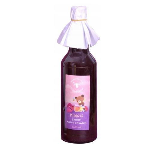 Zdjęcie produktu - PASIEKI RODZINY SADOWSKICH Miodziś Syrop malinowy z miodem, 500ml