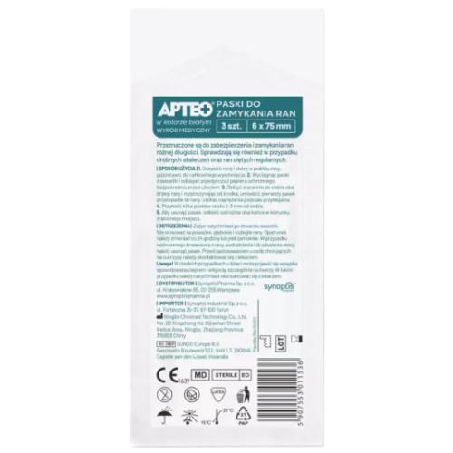 Zdjęcie produktu - APTEO Paski do zamykania ran w kolorze białym 6x75mm, 3szt.