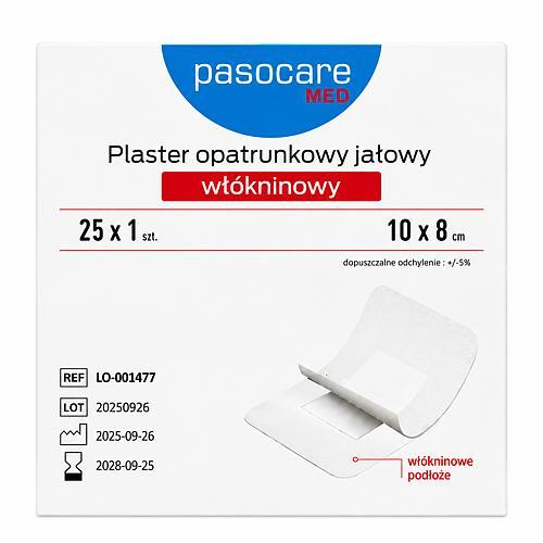 Zdjęcie produktu - Pasocare Med Plaster opatrunkowy jałowy, wł&oacute;kninowy 10 x 8 cm, 25 szt.