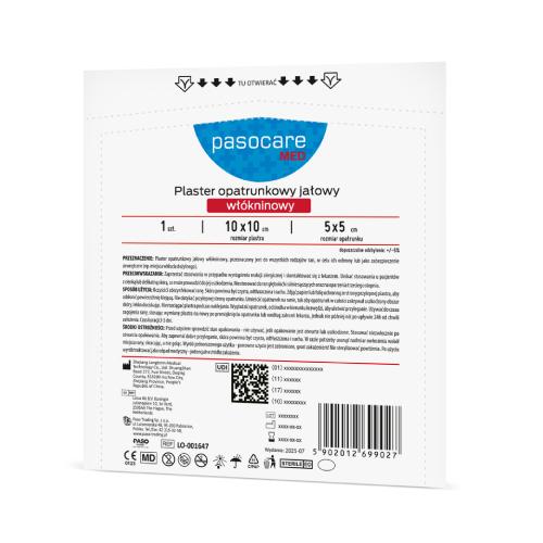 Zdjęcie produktu - Pasocare Med Plaster opatrunkowy jałowy wł&oacute;kninowy 10 x 10cm, 1 szt.