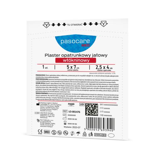 Zdjęcie produktu - Pasocare Med Plaster opatrunkowy jałowy wł&oacute;kninowy 5 x 7cm, 1 szt.