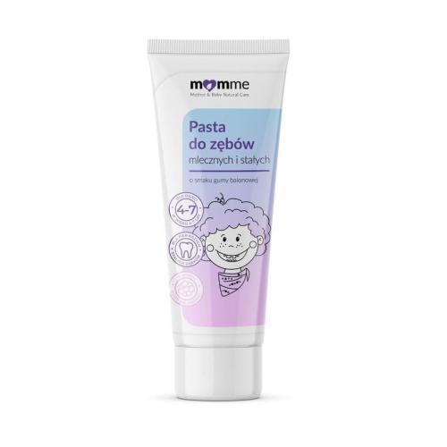 Zdjęcie produktu - MOMME Pasta do zęb&oacute;w mlecznych i stałych o smaku gumy balonowej, 50 ml