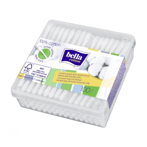 Zdjęcie produktu - BELLA COTTON Patyczki papierowe (pudełko kwadratowe), 100szt.