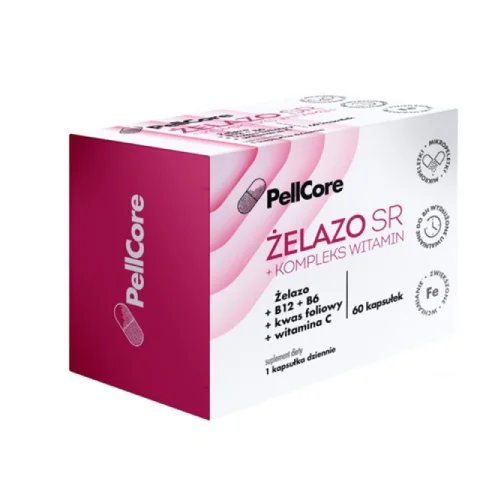 Zdjęcie produktu - PellCore Żelazo Sr + Kompleks witamin, 60 kaps.
