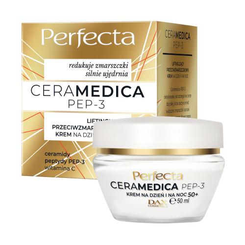 Zdjęcie produktu - PERFECTA Ceramedica PEP-3 Liftingujący przeciwzmarszczkowy krem na dzień i na noc 50+, 50ml
