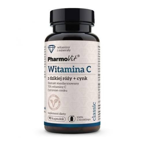 Zdjęcie produktu - PHARMOVIT Witamina C z dzikiej r&oacute;ży + Cynk, 90 kaps.