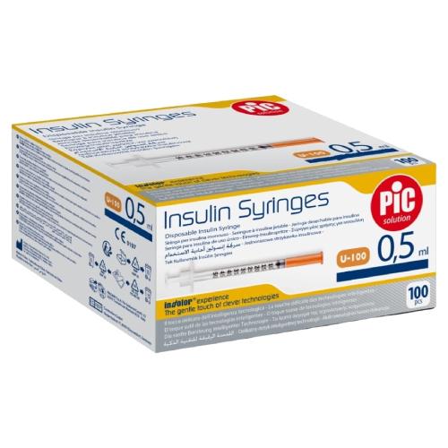 Zdjęcie produktu - PIC Insulin Syringes Jednorazowa strzykawka insulinowa 0,5 ml G29 0,33 mm x 12,7 mm, 100 szt.