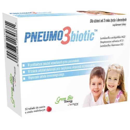 Zdjęcie produktu - Pneumo 3 Biotic tabletki do ssania o smaku malinowym, 32 szt.