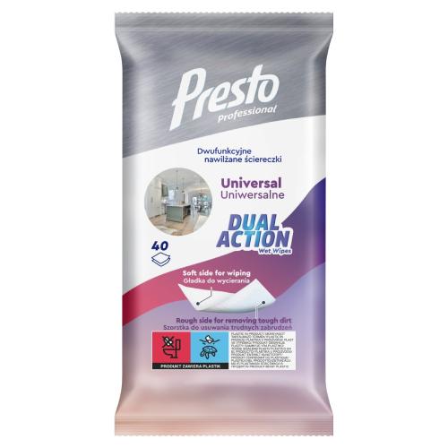 Zdjęcie produktu - PRESTO Dwufunkcyjne nawilżane ściereczki uniwersalne, 40 szt.