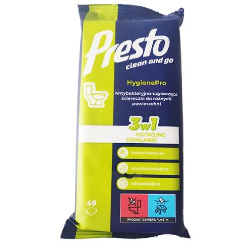 Zdjęcie produktu - PRESTO 3w1 Antybakteryjno-czyszczące ściereczki do r&oacute;żnych powierzchni, 48 szt.