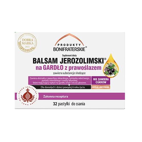 Zdjęcie produktu - Produkty Bonifraterskie Balsam Jerozolimski na gardło z prawoślazem, 32 pastylki do ssania