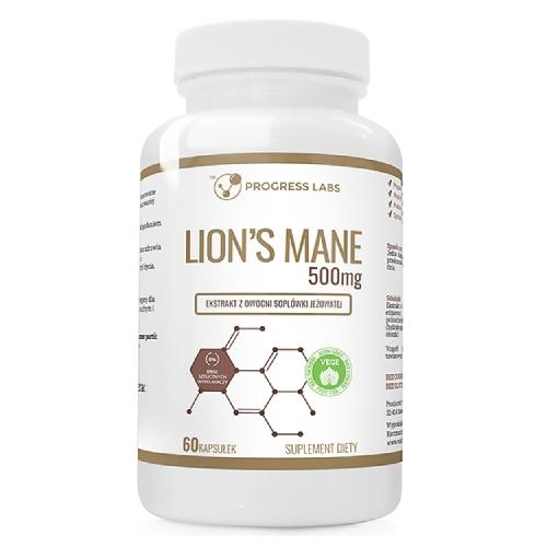 Zdjęcie produktu - PROGRESS LABS Lion's mane 500 mg Ekstrakt z owocni sopl&oacute;wki jeżowatej, 60 kaps.