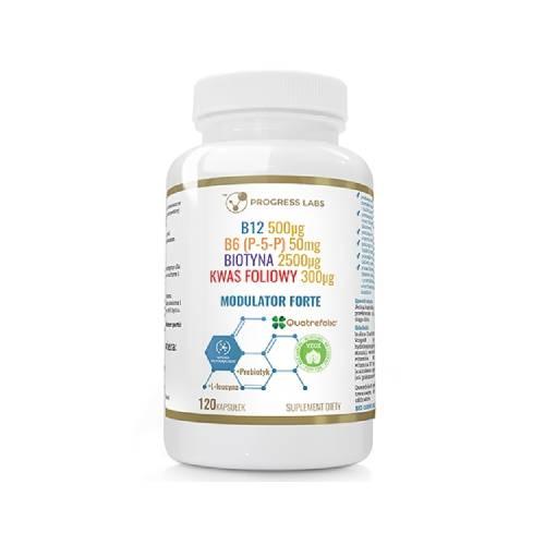 Zdjęcie produktu - Progress Labs Modulator Forte B12 + B6 (P-5-P) + Biotyna + Kwas Foliowy, 120 kaps.