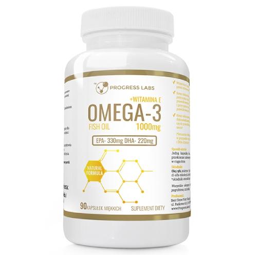 Zdjęcie produktu - PROGRESS LABS Omega-3 1000 mg + Witamina E, 90 kaps.