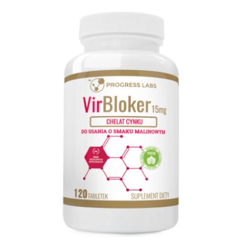 Zdjęcie produktu - Progress Labs Virbloker Chelat cynku 15 mg smak malinowy, 120 tabl. do ssania