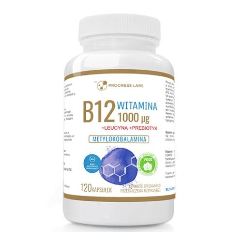Zdjęcie produktu - Progress Labs Witamina B12 1000 &micro;g + Leucyna + Prebiotyk, 120 kaps.