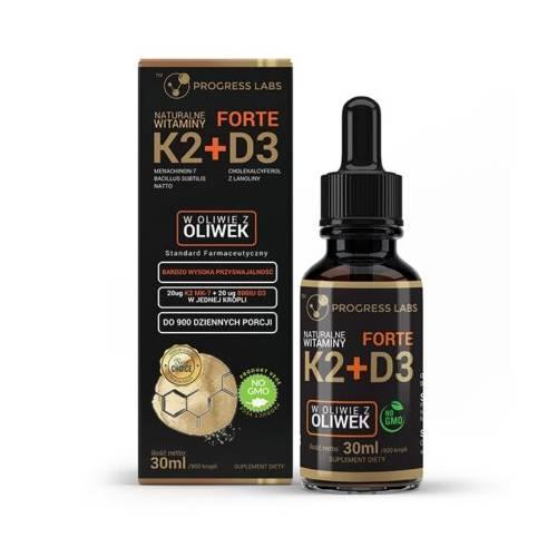 Zdjęcie produktu - Progress Labs Witamina K2 MK7 + D3 Forte krople, 30 ml