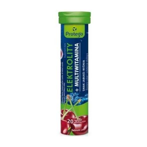 Zdjęcie produktu - Protego Elektrolity + multiwitamina smak jabłko-wiśnia, 20 tabl. musujący