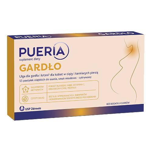 Zdjęcie produktu - Pueria Gardło pastylki do ssania smak miodowo-cytrynowy, 15 past.