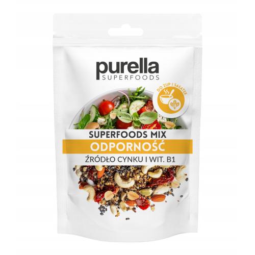 Zdjęcie produktu - Purella Superfoods Mix Odporność Mieszanka ziaren, orzech&oacute;w nerkowca z suszonymi pomidorami i czosnkiem do zup, sałatek, 80 g