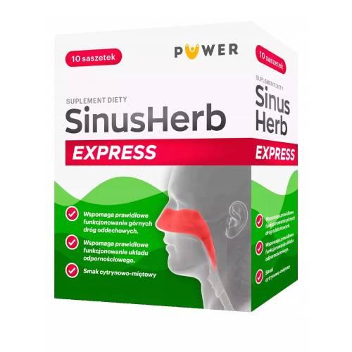 Zdjęcie produktu - PUWER Sinus Herb Express cytrynowo-miętowy, 10 saszetek KR&Oacute;TKA DATA 31.08.2026