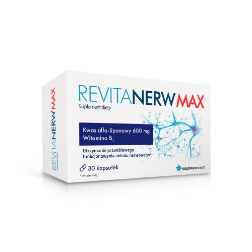 Zdjęcie produktu - Revitanerw Max, 30 kaps. - zawiera kwas alfa-liponowy i witaminę B1