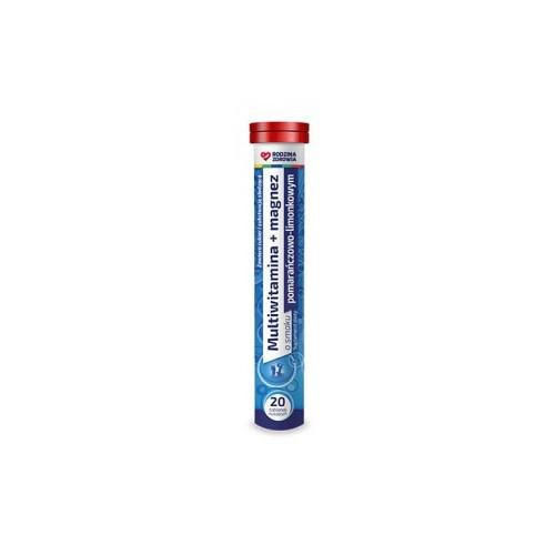 Zdjęcie produktu - Rodzina Zdrowia Multiwitamina+magnez o smaku pomarańczowo-limonkowym, 20 tabletek musujących 