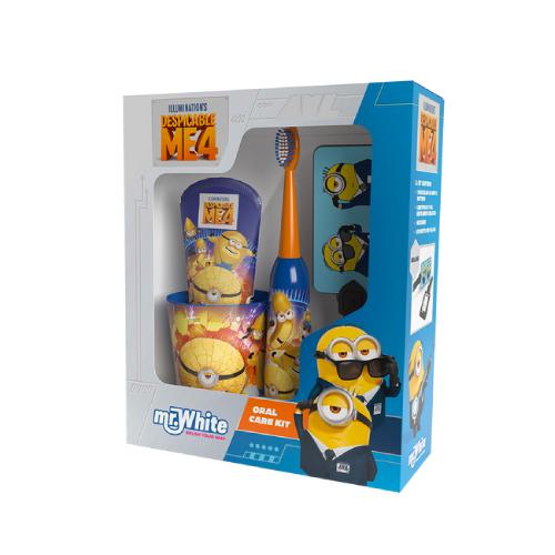 Miniaturka artykułu - Mr.White Zestaw do mycia zęb&oacute;w Minions 3+ Szczoteczka elektryczna + Pasta do zęb&oacute;w, 75 ml + Kubek + Brelok