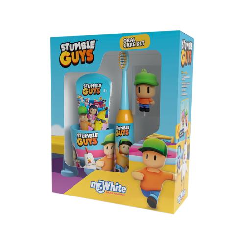 Miniaturka artykułu - Mr.White Zestaw do mycia zęb&oacute;w Stumble Guys 3+ Szczoteczka elektryczna + Pasta do zęb&oacute;w, 75 ml + Kubek + Brelok + Figurka