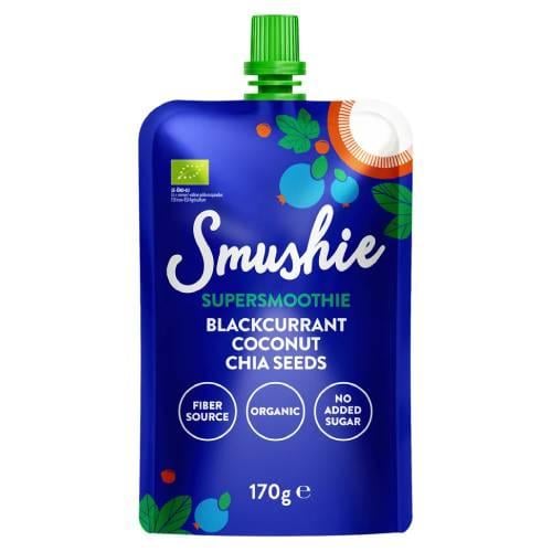 Zdjęcie produktu - Salvest Smushie Bio Charge Boost Smoothie owocowe czarna porzeczka, kokos, nasiona chia, 170 g