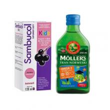 Sambucol Kids, 120ml + Mollers Tran Norweski owocowy płyn, 250ml