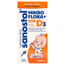 Zdjęcie produktu - Sanostol Mikroflora + D3 krople dla dzieci i dorosłych, 8 ml