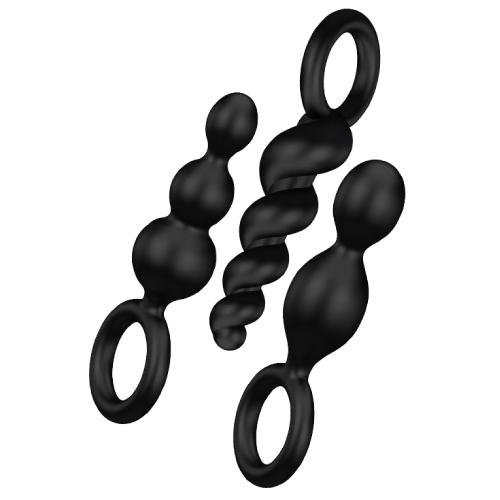 Satisfyer Booty Call Zestaw kork&oacute;w analnych o pobudzającej strukturze czarne, 3 szt.