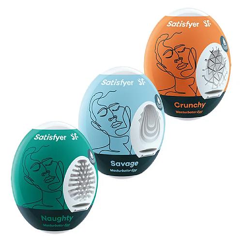Satisfyer Masturbator Eggs Naughty, Savage, Crunchy Zestaw jajek masturbacyjnych, 3 szt.