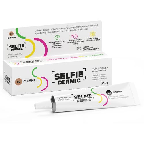 Zdjęcie produktu - SelfieDermic Kryjąco-matujący krem do twarzy 02 ciemny, 20ml