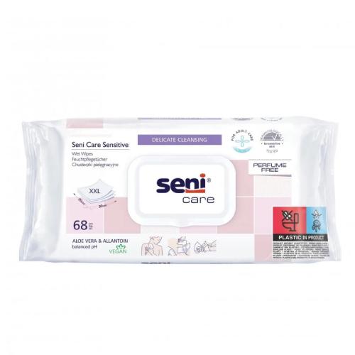 Zdjęcie produktu - SENI CARE SENSITIVE Chusteczki pielęgnacyjne, 68 sztuk