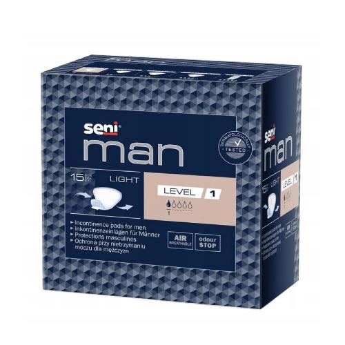 SENI Man Light Level 1, 15 szt. - Anatomiczne wkłady urologiczne dla mężczyzn