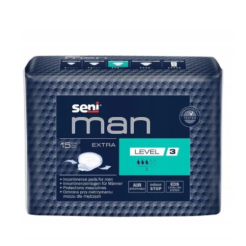 Zdjęcie produktu - SENI Man Extra Level 3, 15 szt. - Anatomiczne wkłady urologiczne dla mężczyzn