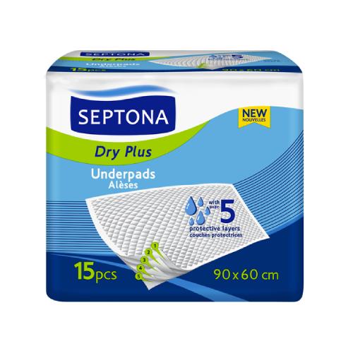 Zdjęcie produktu - SEPTONA Dry Plus Podkłady higieniczne 90x60cm, 15 szt. UZKODZONE OPAKOWANIE FOLIOWE