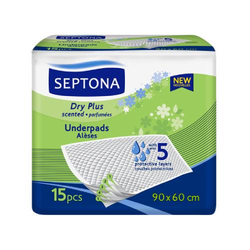 Zdjęcie produktu - SEPTONA Dry Plus Podkłady higieniczne zapachowe 90x60cm, 15 szt.