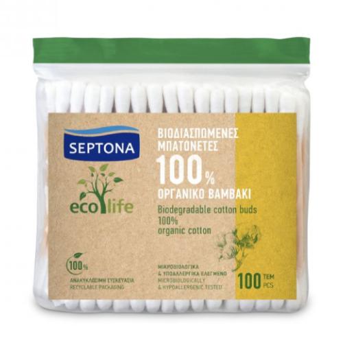 Zdjęcie produktu - SEPTONA Ecolife Bio Biodegradowalne patyczki higieniczne z bawełny, 100sztuk