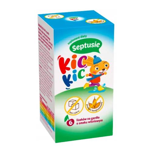 Zdjęcie produktu - Septusie Kic Kic Lizaki na gardło smak wiśniowy, 6szt.