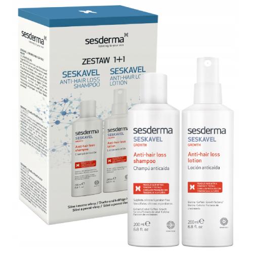 Zdjęcie produktu - SESDERMA SESKAVEL Zestaw przeciw wypadaniu włos&oacute;w Szampon, 200ml + Anti-hair loss Lotion Emulsja, 200ml