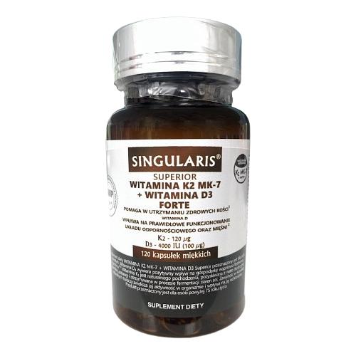 Zdjęcie produktu - SINGULARIS Superior Witamina K2 MK-7 + Witamina D3 Forte, 120 kaps.