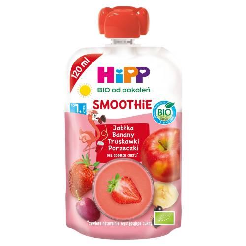 Zdjęcie produktu - HiPP BIO Smoothie Mus z owoc&oacute;w i sok&oacute;w jabłka banany truskawki porzeczki po 1. roku, 120 ml