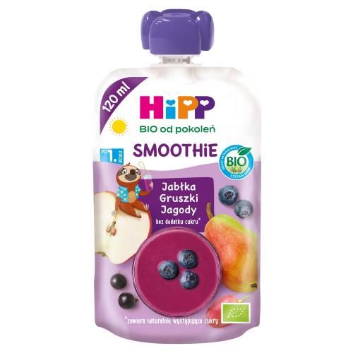 Zdjęcie produktu - HiPP BIO Smoothie Mus z owoc&oacute;w i sok&oacute;w jabłka gruszki jagody po 1. roku, 120 ml